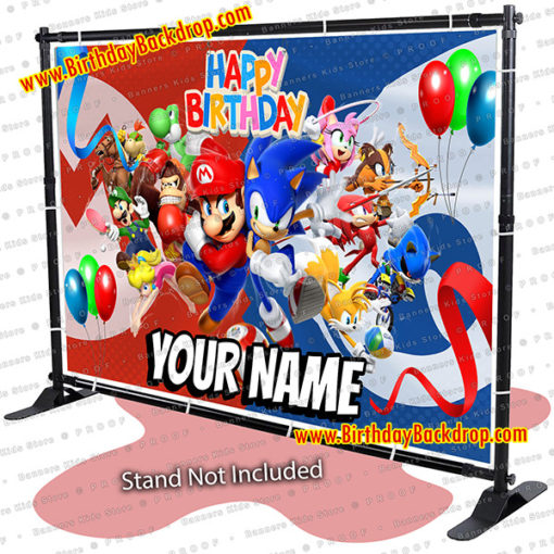 Super Mario vs Sonic Banner Personalized Backdrop Congratulations kid 
